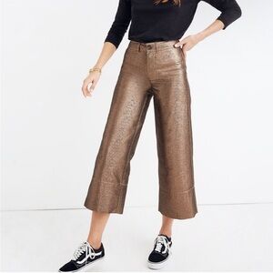 Madewell rose gold metallic slim Emmett wide leg cropped pant women’s 27…